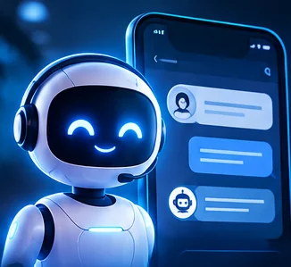 Ilustración de un asistente de inteligencia artificial para sitios web